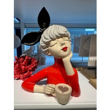 İki Cadı Tasarım Kalpli Fincan Detaylı Kurdelalı Kız Dekoratif Obje