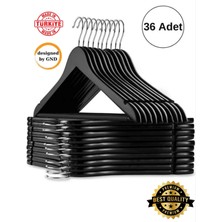 36 Adet Ahşap Görünümlü Siyah Plastik Elbise Askısı Seti