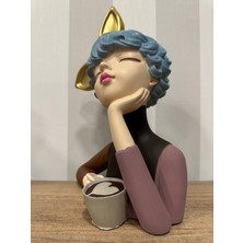 İki Cadı Tasarım Kalpli Fincan Detaylı Kurdelalı Kız Dekoratif Obje