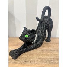 İki Cadı Tasarım Hasır Dokulu Gerinen Kedi Dekoratif Obje