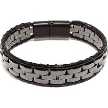 Herşey Nota Hematit Taşlı Hakiki Deri Erkek Bileklik | Mıknatıslı Metal Tokalı Şık ve Enerjik Tasarım