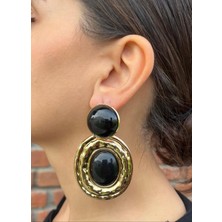 Nunu Takı Siyah Taşlı Madalyon Küpe