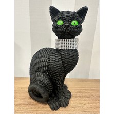 İki Cadı Tasarım Hasır Dokulu Siyah Kedi Heykeli Dekoratif Obje