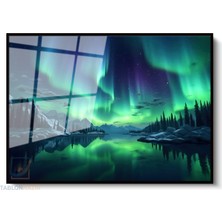 Tablonhazır Çerçeveli Yatay Cam Tablo Salon Duvar Tablosu Yatay Cam Kuzey Isikleri Ofis Tablosu