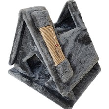 Feyza Design Konforlu ve Şık Tırmalamalı Kedi Evi, Antrasit Renkli, Rahat Kullanım