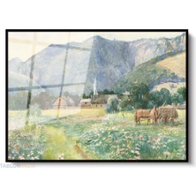 Tablonhazır Çerçeveli Yatay Cam Tablo Salon Duvar Tablosu Yatay Cam Vintagekirsalmanzarasi Ofis Tablosu