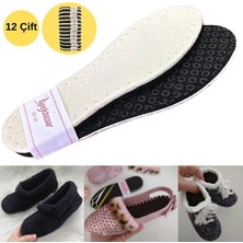 12 Çift Beyaz Yün Keçe Kaydırmaz Panduf Patik Tabanı, 3 Katlı Delikli Örgü Taban