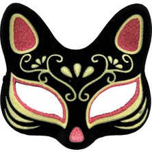 Mercansa Siyah Süet Kırmızı Sarı Simli Kedi Maskesi