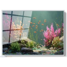 Tablonhazır Çerçeveli Yatay Cam Tablo Salon Duvar Tablosu Yatay Cam Sualtirenkleri Ofis Tablosu