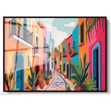 Tablonhazır Çerçeveli Yatay Cam Tablo Salon Duvar Tablosu Yatay Cam Rekli Evler Yeni Ev Hediyesi Ofis Tablosu