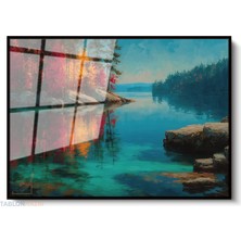 Tablonhazır Çerçeveli Yatay Cam Tablo Salon Duvar Tablosu Yatay Cam Sonbahar Gol Yeni Ev Hediyesi Ofis Tablosu