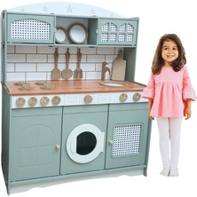 Renkli Ahşap Boyalı Oyuncak Mutfak Seti, LED Hediyeli