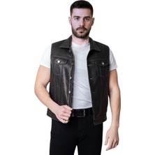 Derije Indiana Hakiki Jumbo Deri Erkek Biker Motorcu Tarzı Siyah Kot Model Yelek
