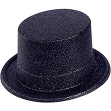 Siyah Renk Uzun Plastik Simli Parti Şapkası