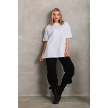 Balmior Unisex Bisiklet Yaka 20/1 Düz Oversize T-Shirt - Beyaz