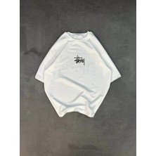 Balmior Unisex Bisiklet Yaka Baskılı Oversize T-Shirt - Beyaz