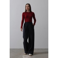 Balmior Beli Lastikli Bol Paça Pantolon - Lacivert-Beyaz