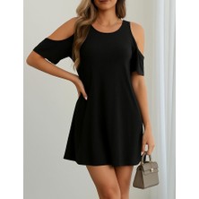 Balmior Kadın Kısa Kollu Omuz Pencere Detay Kiloş Viskon Elbise