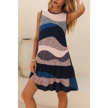 Balmior Kadın Kolsuz Sırttan Bağlamalı Fırfırlı Leopar Desenli Dalgıç Elbise