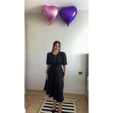 Balmior Kadın Kısa Balon Kollu Bisiklet Yaka Kiloş Janjan Krep Elbise