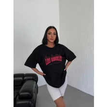 Balmior Unisex Bisiklet Yaka Baskılı Oversize T-Shirt - Siyah