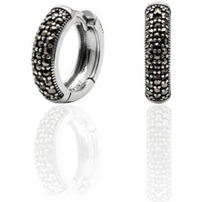 Oya Silver Yuvarlak Markazit Taşlı Gümüş Kadın Halka Küpe 1.7x1.5cm [OYSHK020]