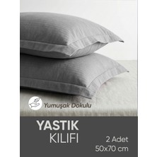 Piyes Home Gri Oxford, Yumuşak Dokulu, Flaplı, 2 Adet Set Yastık Kılıfı