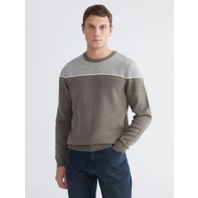 LC Waikiki Lcwaıkıkı Classic Yeşil Bisiklet Yaka Renk Bloklu Erkek Triko Kazak