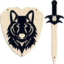 Ahşap Kurt Başlı Kılıç ve Kalkan Seti, Çocuklar Için Eğlenceli Oyun Malzemesi