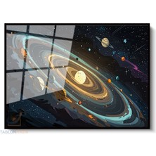 Tablonhazır Çerçeveli Yatay Cam Tablo Salon Duvar Tablosu Yatay Cam Evren Cizimi Yeni Ev Hediyesi Ofis Tablosu