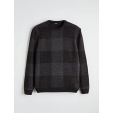 LC Waikiki Xsıde Siyah Bisiklet Yaka Kareli Erkek Triko Kazak