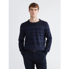 LC Waikiki Lcwaıkıkı Classic Lacivert Bisiklet Yaka Çizgili Erkek Triko Kazak