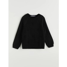 LC Waikiki Lcw Eco Siyah Bisiklet Yaka Kız Çocuk Triko Kazak