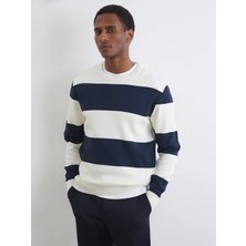 LC Waikiki Lcw Vision Lacivert Bisiklet Yaka Çizgili Erkek Triko Kazak