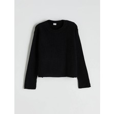 LC Waikiki Lcw Kids Siyah Bisiklet Yaka Kız Çocuk Triko Kazak