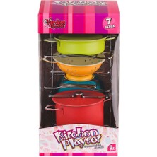 Mercansa ATF-683G-5 Renkli Raflı Emaye Tencere Tava  Seti 7 Parça -Vardem Oyuncak