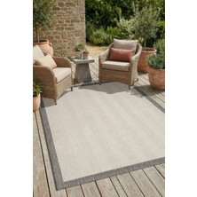 Enva Home Kilim Hasır Halı Kaymaz Taban Makinede Yıkanabilir Toz Hav Vermez Çerçeveli Sisal 6663 Gri Krem