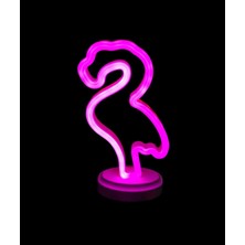 Neon Işıklı Flamingo Yazılı Masa Gece Lambası Pil+Usb