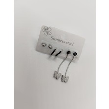 Cadde Dükkanı Kelebekli Çelik 3 Lü Küpe Silver