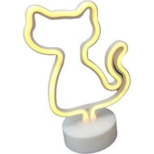 Neon Işıklı Kedi Lamba Pil+Usb Pembe Işık MZ-122