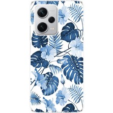 TechTree Redmi Note 12 Pro Plus Uyumlu Mavi Yaprak ve Çiçek Desenli Baskılı Silikon Kılıf