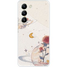 TechTree Vivo V30 Lite Uyumlu Gezegen, Yıldız ve Gül Baskılı Silikon Kılıf