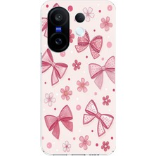 TechTree Vivo X200 Fe Uyumlu Pembe Fiyonk, Çiçek ve Puantiye Baskılı Silikon Kılıf