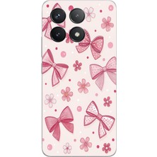 TechTree Poco F6 Pro Uyumlu Pembe Fiyonk, Çiçek ve Puantiye Baskılı Silikon Kılıf