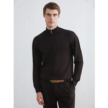 LC Waikiki Lcw Vision Kahverengi Fermuarlı Dik Yaka Erkek Triko Kazak