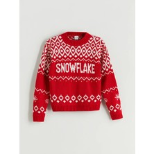 LC Waikiki Lcw Kids Kırmızı Bisiklet Yaka Desenli Kız Çocuk Triko Kazak