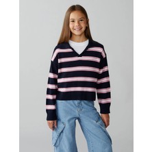 LC Waikiki Lcw Kids Lacivert Polo Yaka Kız Çocuk Triko Kazak