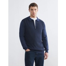 LC Waikiki Lcwaıkıkı Classic Indigo Polo Yaka Erkek Triko Kazak