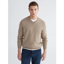 LC Waikiki Lcwaıkıkı Classic Bej V Yaka Erkek Triko Kazak