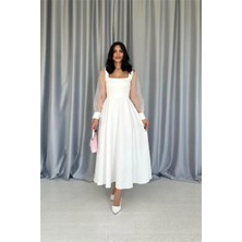 Faylora Eyesof Beyaz Kolları Organze Kuplu Elbise